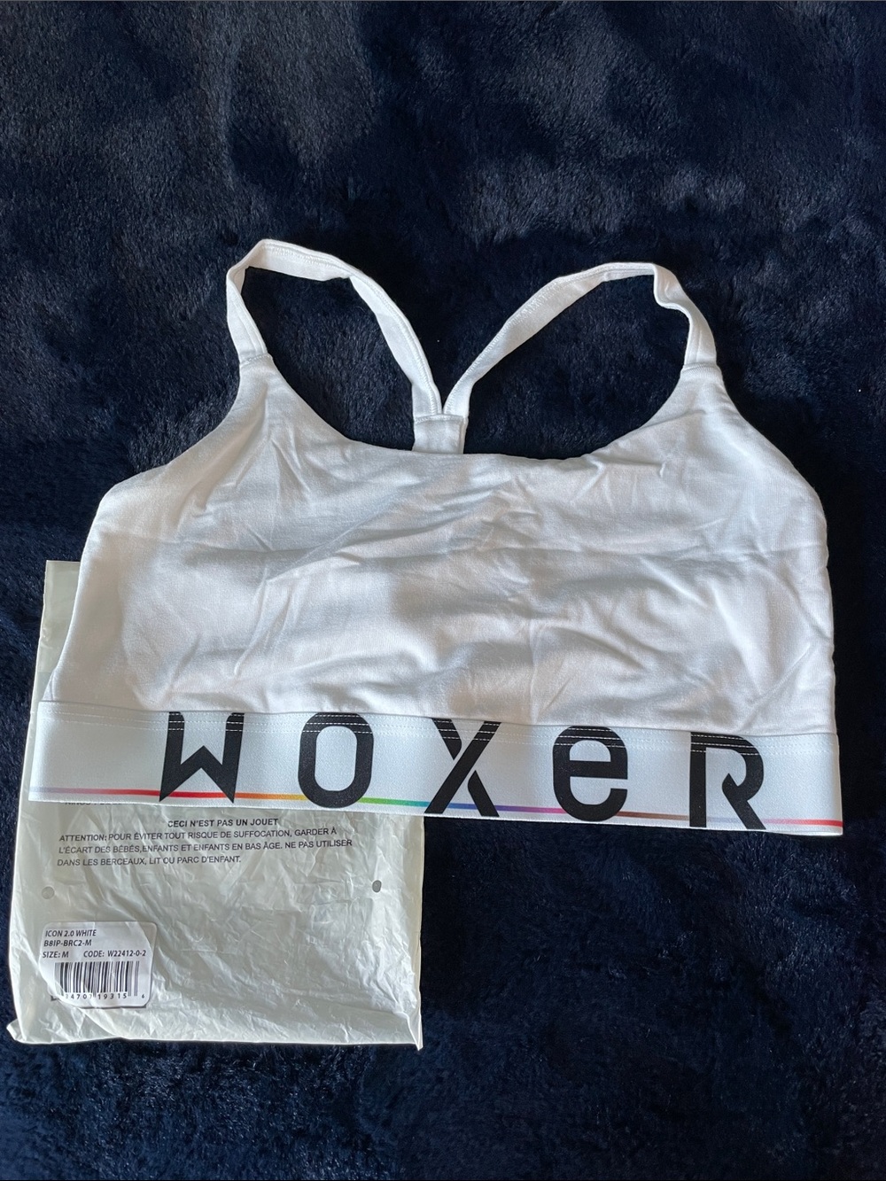 Woxer White Racerback Sports Bralette with Branded Band